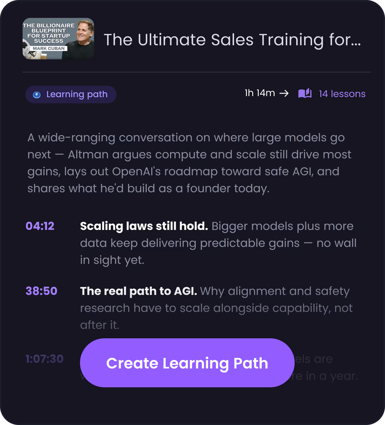Bookster AI summary and learning path screen